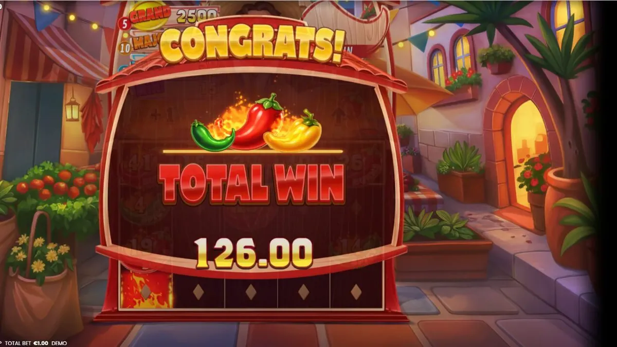 Interface do jogo 3 Blazing Chilis com elementos temáticos mexicanos